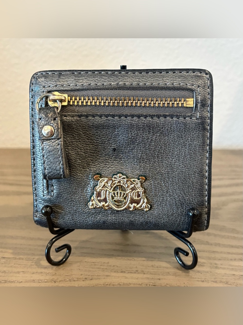 Y2K Juicy Couture Studded Bifold Wallet - Crown Crest, Leopard Print Interior
